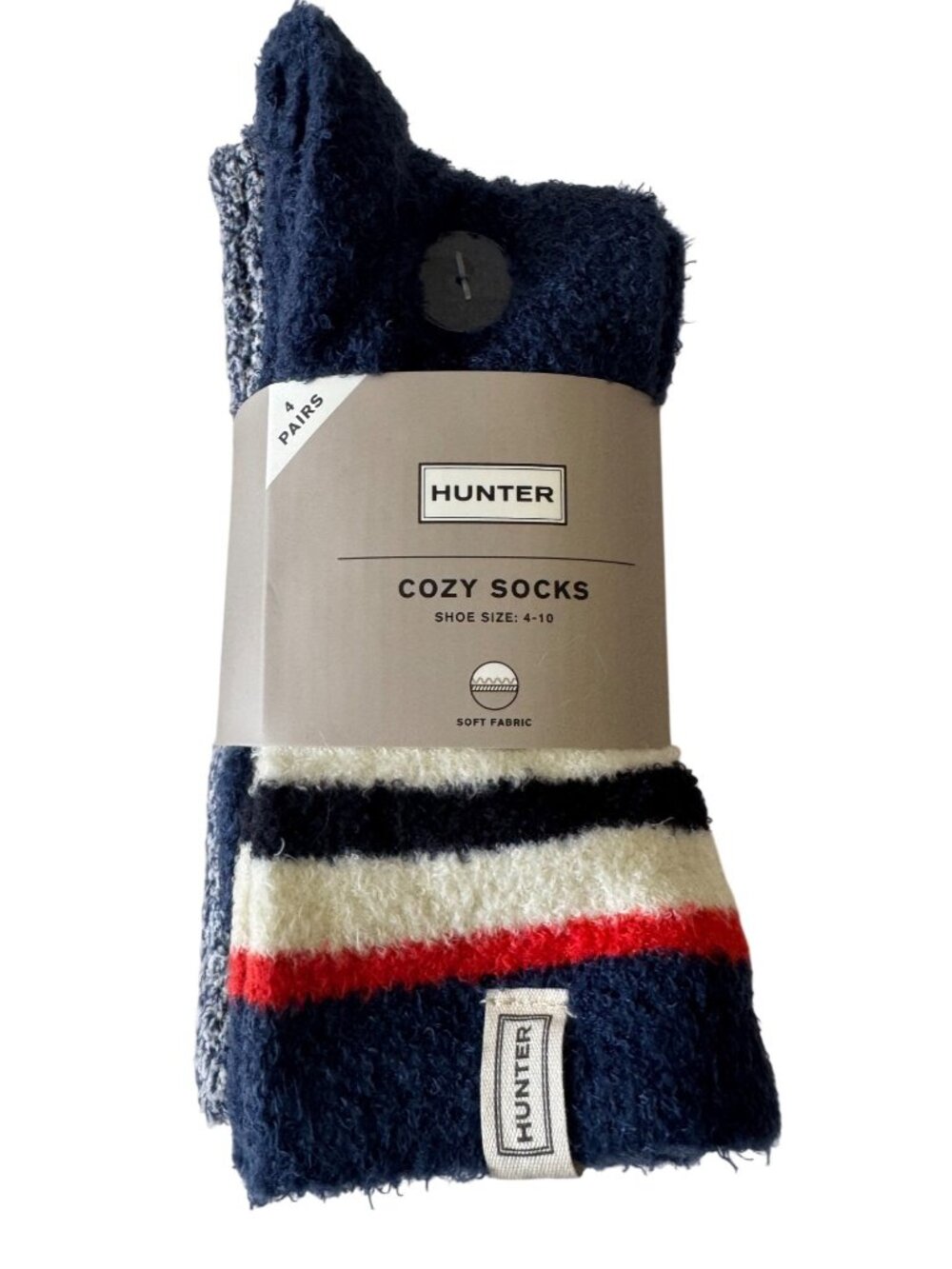 4- Hunter Cozy Socks Soft 4-10 NWT Crew Multi Colored Navy Blue